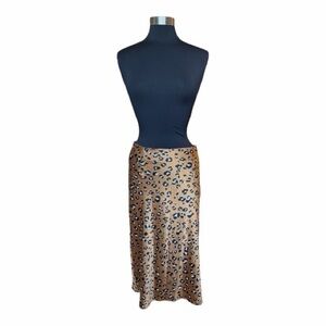Nasty Gal Tan and Black Animal Print Midi Skirt
